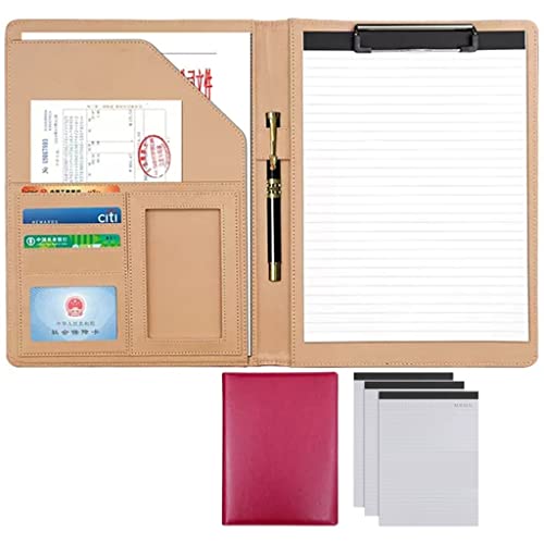 ByNGSDCC Portfolio-Ordner, A4 Portfolio Organizer Ordner PU Leder Business Padfolio Notizbuch mit Briefformat Klemmbrett Interview/Lebenslauf Dokumentenhalter(Rose Red,3*Note pad B) von ByNGSDCC