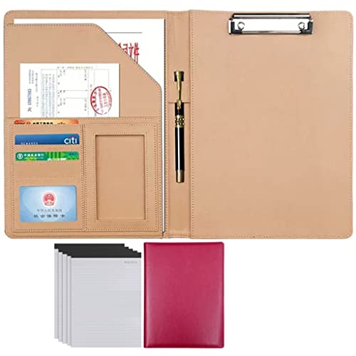 ByNGSDCC Portfolio-Ordner, A4 Portfolio Organizer Ordner PU Leder Business Padfolio Notizbuch mit Briefformat Klemmbrett Interview/Lebenslauf Dokumentenhalter(Rose Red,5*Note pad A) von ByNGSDCC