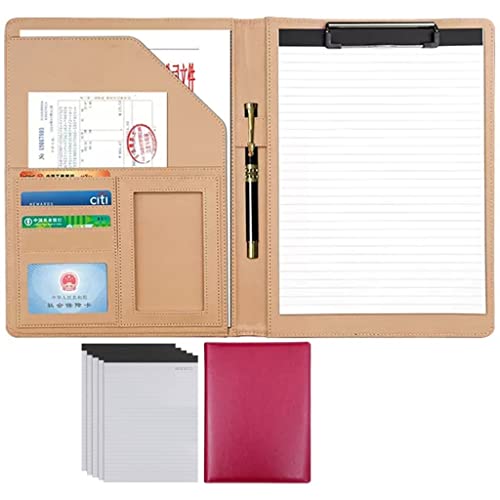 ByNGSDCC Portfolio-Ordner, A4 Portfolio Organizer Ordner PU Leder Business Padfolio Notizbuch mit Briefformat Klemmbrett Interview/Lebenslauf Dokumentenhalter(Rose Red,5*Note pad B) von ByNGSDCC