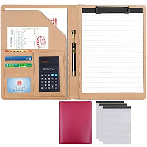 ByNGSDCC Portfolio-Ordner, A4 Portfolio Organizer Ordner PU Leder Business Padfolio Notizbuch mit Briefformat Klemmbrett Interview/Lebenslauf Dokumentenhalter(Rose Red,8 Bit+3*Note pad) von ByNGSDCC