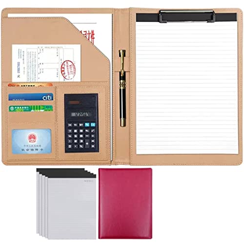 ByNGSDCC Portfolio-Ordner, A4 Portfolio Organizer Ordner PU Leder Business Padfolio Notizbuch mit Briefformat Klemmbrett Interview/Lebenslauf Dokumentenhalter(Rose Red,8 Bit+5*Note pad) von ByNGSDCC