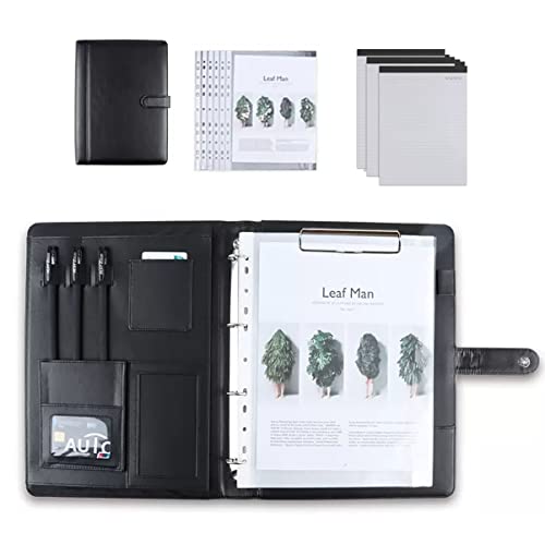 ByNGSDCC Portfolio-Ordner, Portfolio-Binder Padfolio Klemmbrett A4 PU Leder Folio Schreibnotizblock Ordner for Business, Studenten, Büro Vorstellungsgespräch Lebenslauf Training(Black,3*Note pad) von ByNGSDCC