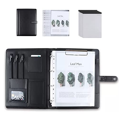 ByNGSDCC Portfolio-Ordner, Portfolio-Binder Padfolio Klemmbrett A4 PU Leder Folio Schreibnotizblock Ordner for Business, Studenten, Büro Vorstellungsgespräch Lebenslauf Training(Black,5*Note pad) von ByNGSDCC