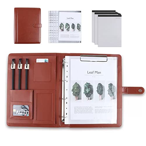 ByNGSDCC Portfolio-Ordner, Portfolio-Binder Padfolio Klemmbrett A4 PU Leder Folio Schreibnotizblock Ordner for Business, Studenten, Büro Vorstellungsgespräch Lebenslauf Training(Brown,3*Note pad) von ByNGSDCC