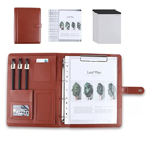 ByNGSDCC Portfolio-Ordner, Portfolio-Binder Padfolio Klemmbrett A4 PU Leder Folio Schreibnotizblock Ordner for Business, Studenten, Büro Vorstellungsgespräch Lebenslauf Training(Brown,5*Note pad) von ByNGSDCC