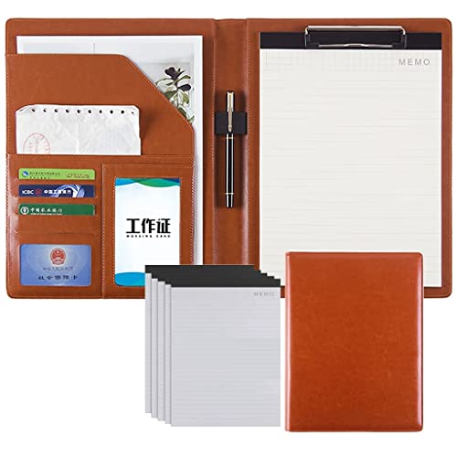 Portfolio-Ordner, A4-Lederportfolio, Business-Padfolio-Ordner, Konferenz-Organizer, Präsentations-Business-Ordner, Aufbewahrung, Schreibblock, Ordner for Frauen und Männer mit Notizbüchern(Brown,5) von ByNGSDCC