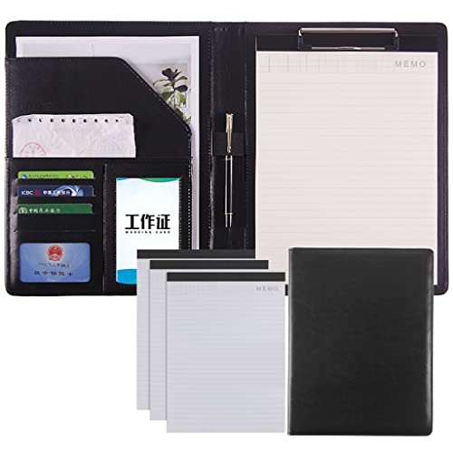 Portfolio-Ordner, A4-Lederportfolio, Business-Padfolio-Ordner, Konferenz-Organizer, Präsentations-Business-Ordner, Aufbewahrung, Schreibblock, Ordner for Frauen und Männer mit Notizbüchern(Black,3) von ByNGSDCC