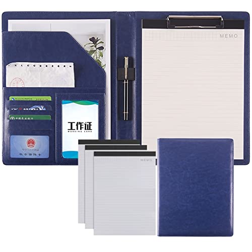 Portfolio-Ordner, A4-Lederportfolio, Business-Padfolio-Ordner, Konferenz-Organizer, Präsentations-Business-Ordner, Aufbewahrung, Schreibblock, Ordner for Frauen und Männer mit Notizbüchern(Blue,3) von ByNGSDCC