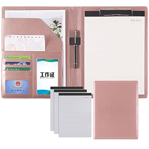 Portfolio-Ordner, A4-Lederportfolio, Business-Padfolio-Ordner, Konferenz-Organizer, Präsentations-Business-Ordner, Aufbewahrung, Schreibblock, Ordner for Frauen und Männer mit Notizbüchern(Pink,3) von ByNGSDCC