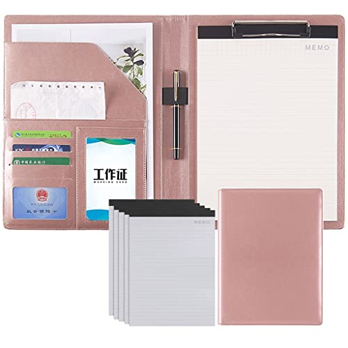 Portfolio-Ordner, A4-Lederportfolio, Business-Padfolio-Ordner, Konferenz-Organizer, Präsentations-Business-Ordner, Aufbewahrung, Schreibblock, Ordner for Frauen und Männer mit Notizbüchern(Pink,5) von ByNGSDCC