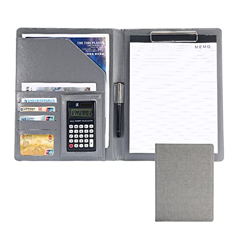 Portfolio-Ordner, A4 Padfolio Portfolio Padfolio Portfolio Hülle Portfolio Mappe Binder Organizer Ordner Ringbuch mit Ledermappe Schreibblock Business Dokumenten Organizer(Light Grey,12 digit calculat von ByNGSDCC