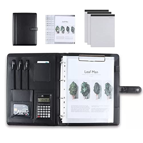 Portfolio-Ordner, Portfolio-Binder Padfolio Klemmbrett A4 PU Leder Folio Schreibnotizblock Ordner for Business, Studenten, Büro Vorstellungsgespräch Lebenslauf Training(Black,12 Bit+3*note pad) von ByNGSDCC