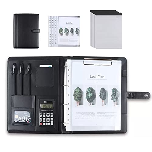 Portfolio-Ordner, Portfolio-Binder Padfolio Klemmbrett A4 PU Leder Folio Schreibnotizblock Ordner for Business, Studenten, Büro Vorstellungsgespräch Lebenslauf Training(Black,12 Bit+5*note pad) von ByNGSDCC