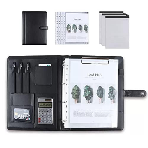 Portfolio-Ordner, Portfolio-Binder Padfolio Klemmbrett A4 PU Leder Folio Schreibnotizblock Ordner for Business, Studenten, Büro Vorstellungsgespräch Lebenslauf Training(Black,12 solar Bit+3*note pad) von ByNGSDCC