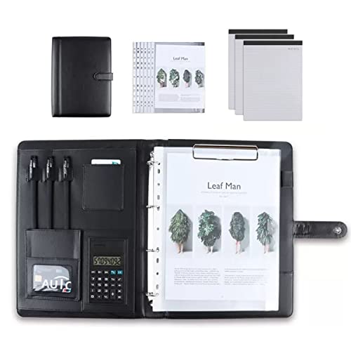 Portfolio-Ordner, Portfolio-Binder Padfolio Klemmbrett A4 PU Leder Folio Schreibnotizblock Ordner for Business, Studenten, Büro Vorstellungsgespräch Lebenslauf Training(Black,8 Bit+3*note pad) von ByNGSDCC