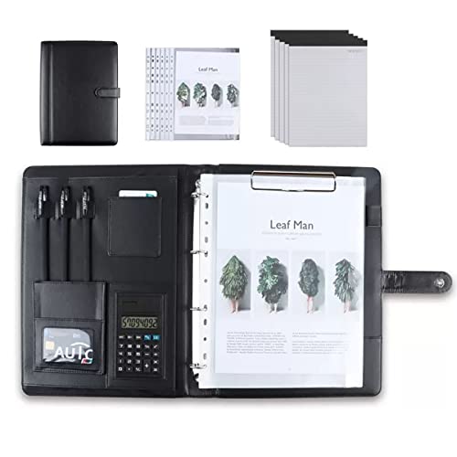 Portfolio-Ordner, Portfolio-Binder Padfolio Klemmbrett A4 PU Leder Folio Schreibnotizblock Ordner for Business, Studenten, Büro Vorstellungsgespräch Lebenslauf Training(Black,8 Bit+5*note pad) von ByNGSDCC