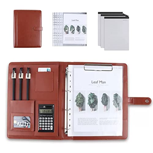 Portfolio-Ordner, Portfolio-Binder Padfolio Klemmbrett A4 PU Leder Folio Schreibnotizblock Ordner for Business, Studenten, Büro Vorstellungsgespräch Lebenslauf Training(Brown,12 Bit+3*note pad) von ByNGSDCC