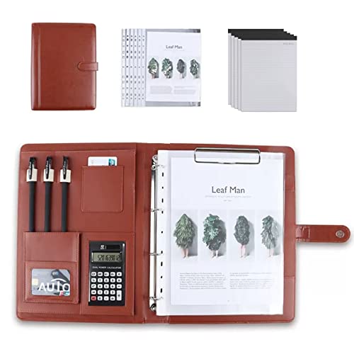 Portfolio-Ordner, Portfolio-Binder Padfolio Klemmbrett A4 PU Leder Folio Schreibnotizblock Ordner for Business, Studenten, Büro Vorstellungsgespräch Lebenslauf Training(Brown,12 Bit+5*note pad) von ByNGSDCC