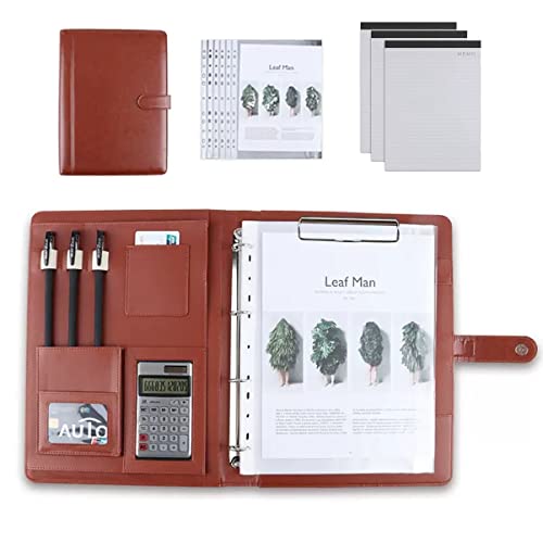 Portfolio-Ordner, Portfolio-Binder Padfolio Klemmbrett A4 PU Leder Folio Schreibnotizblock Ordner for Business, Studenten, Büro Vorstellungsgespräch Lebenslauf Training(Brown,12 solar Bit+3*note pad) von ByNGSDCC