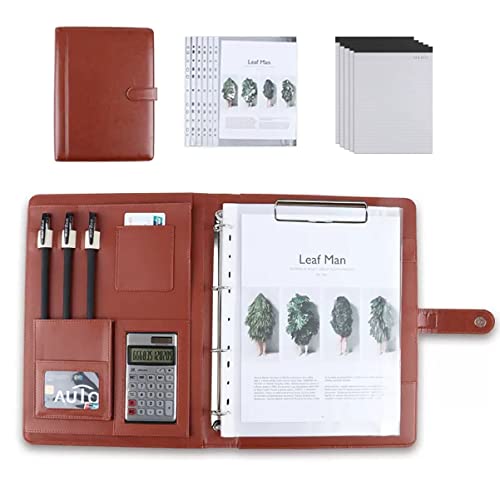 Portfolio-Ordner, Portfolio-Binder Padfolio Klemmbrett A4 PU Leder Folio Schreibnotizblock Ordner for Business, Studenten, Büro Vorstellungsgespräch Lebenslauf Training(Brown,12 solar Bit+5*note pad) von ByNGSDCC