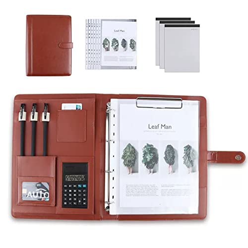 Portfolio-Ordner, Portfolio-Binder Padfolio Klemmbrett A4 PU Leder Folio Schreibnotizblock Ordner for Business, Studenten, Büro Vorstellungsgespräch Lebenslauf Training(Brown,8 Bit+3*note pad) von ByNGSDCC