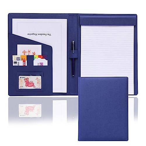 Portfolio-Ordner, Portfolio-Ordner aus PU-Leder for A4-Notizblockhalter, Business-Padfolio for Lebensläufe, Notizblöcke und Vorstellungsgespräche, Padfolio-Ordner im Letter-Format for Damen/Herren(Blu von ByNGSDCC