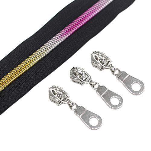 ByaHoGa 9 m Regenbogen endlos Reißverschluss Meterware Schwarze Reissverschluss 6mm-Spirale + 25 Nonlock-Zipper (Regenbogen Schwarze) von ByaHoGa