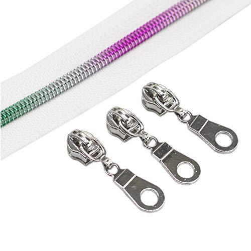 ByaHoGa 9 m Regenbogen endlos Reißverschluss Meterware weiße Reissverschluss 6mm-Spirale + 25 Nonlock-Zipper (Regenbogen weiße) von ByaHoGa