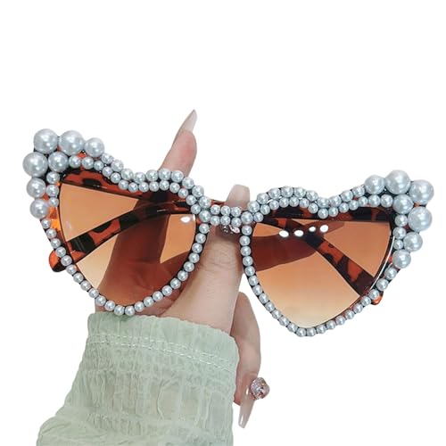 Bydezcon Elegante Herz-Sonnenbrille UV400 Perle Sonnenbrille Casual Blings Sonnenbrille für besondere Versammlungen Cosplays Party von Bydezcon