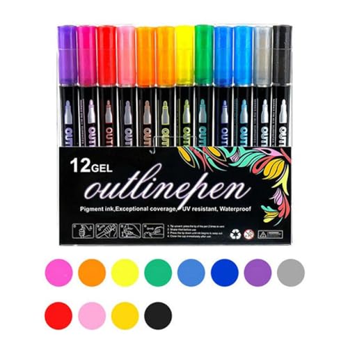 Byeaon Double Markers | Gel Glitter Pens | Kids Art Markers | Glitter Craft Pens | Outline Art Markers | Doodle Outline Pen | Greeting Card Markers Craft Glitter Marker for Kids Art Doodle, Christmas von Byeaon