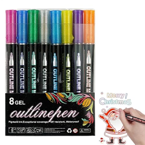 Byeaon Double Markers | Gel Glitter Pens | Kids Art Markers | Glitter Craft Pens | Outline Art Markers | Doodle Outline Pen | Greeting Card Markers Craft Glitter Marker for Kids Art Doodle, Christmas von Byeaon