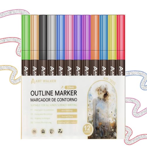 Byeaon Outline Markers, Outline Drawing Markers, Marker Pens, Outline Highlighter Markers, Outline Color Markers, Sparkle Pens for Pottery, Glass, Notes, Writing, Letters, Posters, Crafts, Scrapbooks von Byeaon