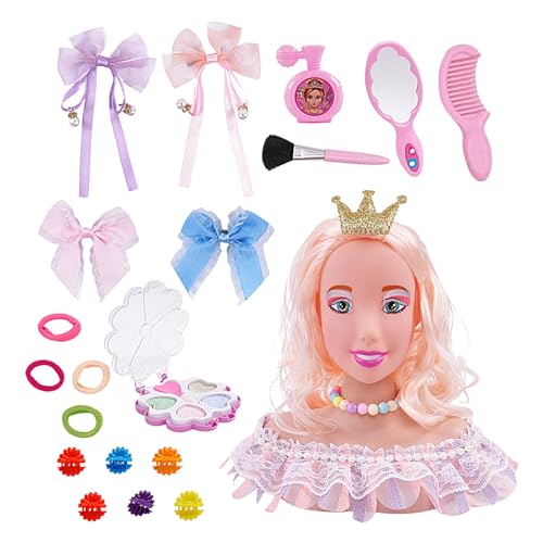 Byeaon Puppenkopf für Make-up-Übungen für Kinder,Puppenkopf für Haarstyling für Kinder - Styling Kopf Haarmodell Kopf Kinderspielzeug,20X Make-up-Spielzeug für Mädchen, Make-up-Spielzeug, so tun, als von Byeaon