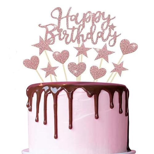 Tortendeko Rosegold,Kuchendeko Geburtstag Mädchen Happy Birthday Kuchendeko Glitzer Cake Topper Geburtstag Torten Deko für Mädchen Frauen von Byezhou