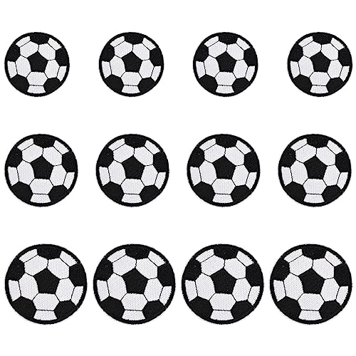 12 Stück Patches/Aufnäher mit Fußballmotiv, Cartoon Fußball Stoff Patch Fußball bügeln auf Patch Football Stickerei Patch Kleidung Nähen Aufkleber für Jeans, Kinderkleidung, Rucksäcke von Byffoer