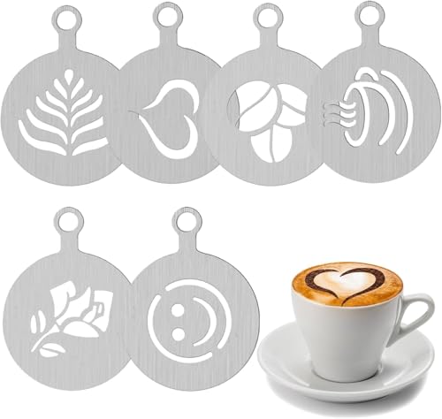 Kaffeeschablonen aus Edelstahl, 6 Pcs Kaffee-Dekorationsschablone cappuccino schablonen kaffee schablonen kaffee Latte Art Schablonen tortenschablone für Kaffee Kuchen Dekorieren von Byffoer