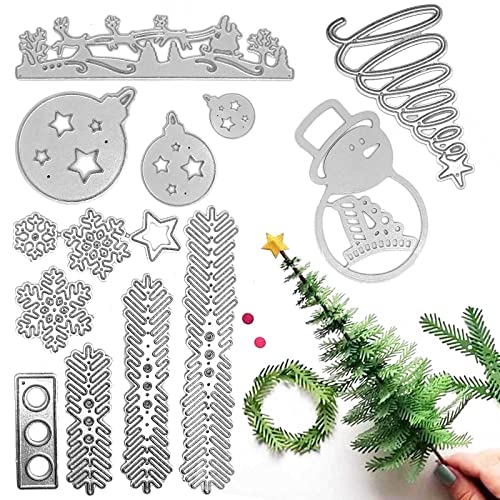 Bymivofun 14 Stück Weihnachten Stanzformen Set, Schneeflocken 3D Weihnachtsbaum Schneemann Weihnachtsmann Rentier Prägeschablonen, für DIY Scrapbook Album Papierkarte Kuchendeckel Basteln von Bymivofun