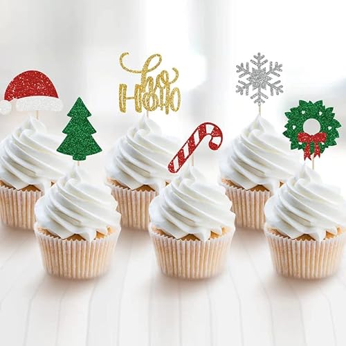 Bymivofun 24 Pcs Weihnachts kuchen Topper, Weihnachts Cupcake Topper, für Weihnachtskuchen Dekorationen Weihnachtsfeiertagsbedarf von Bymivofun