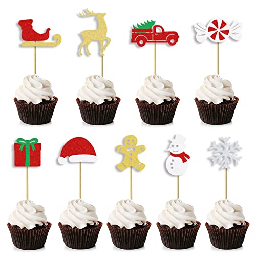 Bymivofun 27 Pcs Weihnachts kuchen Topper, Weihnachts Cupcake Topper, für Weihnachtskuchen Dekorationen Weihnachtsfeiertagsbedarf von Bymivofun