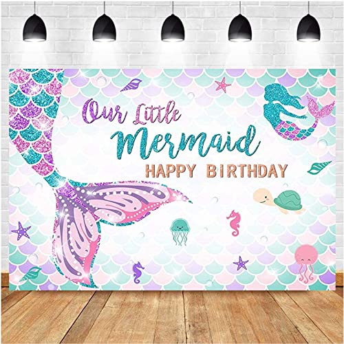 Bymivofun Meerjungfrauen Geburtstags Hintergrund, Kinder Happy Birthday Party Hintergrund, Cartoon Geburtstags Banner, Vinyl Professionelle Fotografie Wandhintergrund (5 x 3 Fuß) von Bymivofun