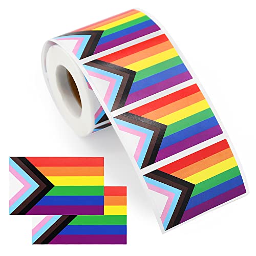 300 Stück 5 x 3 cm Progress Pride Flag Stickers, Rectangle Rainbow Pride Stickers Self Adhesive Sticker Roll for Gay Pride Month Decorations, Support LGBTQ Pride Stuff Accessories von Bymugo