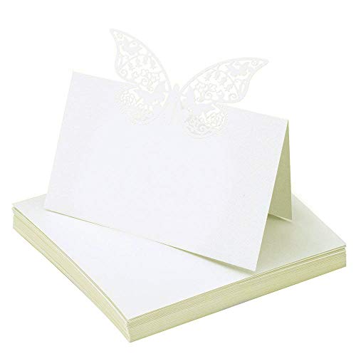 Tischkarten,Platzkarten 50 stück Perlweiss Blanko Schmetterling Namenskarten für Hochzeiten Geburtstage Taufe Familienfeiern Trauerfeiern Meetings Präsentationen 12 * 9cm von byou