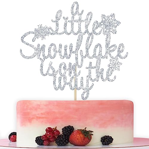 A Little Snowflake is on the Way Babyparty Kuchenaufsatz, kleine Schneeflocke Kuchendekorationen für Frozen Baby Geburtstag Party Supplies, Winter Wonderland Baby Shower Party Dekorationen Silber Glitter von Bytorjar