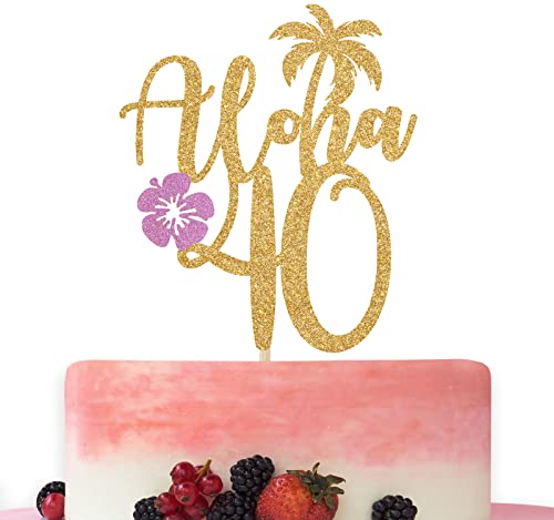 Aloha 40 Cake Topper, Cheers to 40 Years Birthday Decor, 40 Years Loved & Blessed, Happy 40th Birthday/Anniversary Party Decorations Gold Glitter von Bytorjar