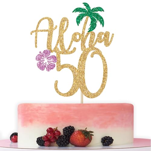 Aloha 50 Tortenaufsatz, Cheers to 50 Years Birthday Decor, 50 Years Loved & Blessed, Happy 50th Birthday/Anniversary Party Decorations Gold Glitter von Bytorjar