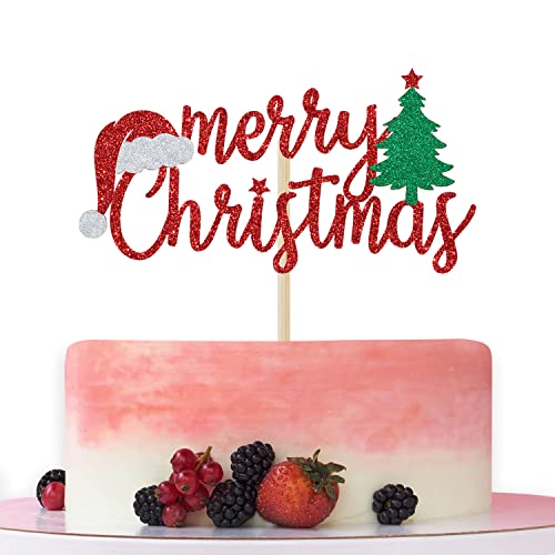 Merry Christmas Cake Topper, Be Merry, Christmas Cake Decoration, Winter Festive Party Decor Red Glitter von Bytorjar