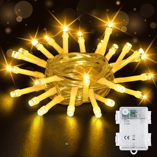 Bzavor 1 Stück Lichterkette Außen Batterie, 2M 20 LED Lichterkette mit Timer 6h, IP65 Wasserdicht LED Lichterkette mit Batterie, Lichterkette Weihnachtsbaum innen Batterie für Weihnachtsdekorationen von Bzavor