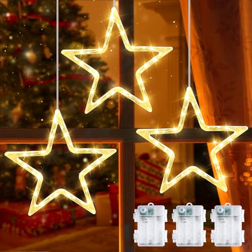 Bzavor 30CM Weihnachtsbeleuchtung Fenster 3 Stück LED Stern Fenster Beleuchtet mit Timer, IP65 Weihnachtsdeko Fenster,Fensterbeleuchtung Weihnachten Stern Beleuchtet für Aussen Innen Deko Weihnachten von Bzavor