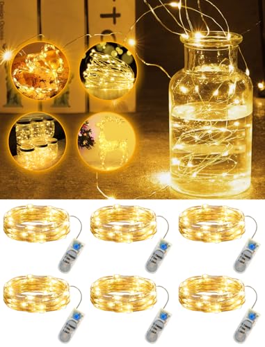 Bzavor 6 Stück Lichterkette Batterie mit Timer, 2M 20 LED Mini Lichterkette mit Batterie, IP65 Wasserdicht Lichterketten Weihnachten, Fairy Lights, String Lights Drahtlichterkette für Deko Weihnachten von Bzavor