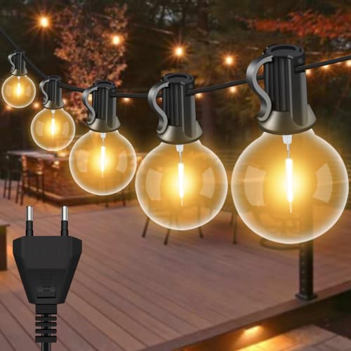 LED Lichterkette Außen, 20M 36 Birnen + 1 Ersatz, G40 Gluhbirnen ABS Kunststoff Lichterkette Strom, lP44 Wasserdicht Outdoor Lichterkette Warmweiss fur Romantisch Garten Balkon Camping Hochzeit von Bzavor